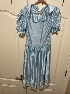 Light Blue Satin Midi Dress with Peter Pan Collar